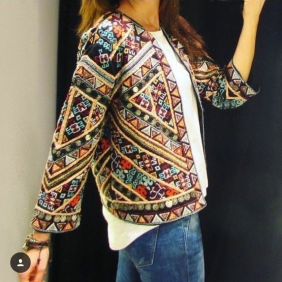 Zara embroidered embellished blazer jacket aztec - Picture 4 of 8